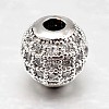 Round Brass Micro Pave Cubic Zirconia Beads X-ZIRC-N016-01P-6MM-1