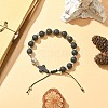 3Pcs 3 Style Gemstone Round & Cross Braided Bead Bracelets BJEW-TA00321-6