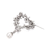 Alloy Crystal Rhinestone Heart Brooch Pins with ABS Pearl Teardrop for Clothes Backpack JEWB-T005-02P-2