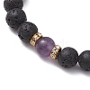 Natural Amethyst & Lava Rock Round Beaded Stretch Bracelets for Women BJEW-JB10797-01-3