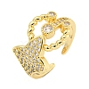 Flower Clear Cubic Zirconia Open Cuff Ring RJEW-L121-003G-1