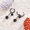Black Cubic Zirconia Double Ball Dangle Hoop Earrings JE1026A-5