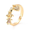 Girl and Heart Cubic Zirconia Charm Adjustable Ring RJEW-C024-07G-3