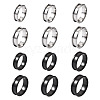 Yilisi 12Pcs 12 Style Stainless Steel Grooved Finger Ring Settings STAS-YS0001-24-10