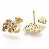 Brass Micro Pave Colorful Cubic Zirconia Stud Earrings EJEW-S208-044-2