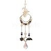 Halloween Natural Amethyst & Lava Rock & Synthetic Citrine Beads & Metal Witch & Moon Hanging Ornaments HJEW-TA00251-1