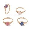 Golden Tone Copper Wire Wrapped Natural Gemstone Finger Rings RJEW-JR00983-2