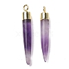 Natural Amethyst Brass Pointed Pendants G-B025-02LG-03-2