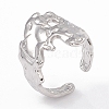 Non-Tarnish 304 Stainless Steel Wide Flower Open Cuff Ring for Women RJEW-G275-05P-1