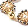 Shell Pearl Flower Link Bracelet BJEW-JB08084-04-5