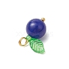 Natural Dyed Malaysia Jade Round Fruit Charms with Glass Leaves PALLOY-JF03401-02-5