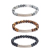 Round Dyed & Heated Natural Tiger Eye & Hawk's Eye Beads Stretch Bracelets Set BJEW-JB07151-1