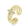 Brass Micro Pave Cubic Zirconia Open Cuff Rings RJEW-H225-04G-1