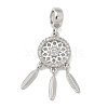 Brass Clear Cubic Zirconia Woven Web/Net with Feather European Dangle Charms KK-U050-01P-1