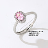 Oval Platinum Brass Adjustable Ring with Pink Cubic Zirconia EG7863-24-1