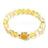 Electroplated Natural Quartz Hexagon & 8mm Synthetic Moonstone Holographic Round Beaded Stretch Bracelets BJEW-JB10922-3