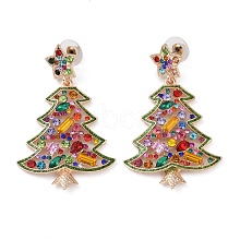 Christmas Tree Alloy Colorful Rhinestone Dangle Stud Earrings for Women EJEW-L203-10KCG