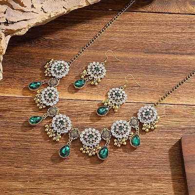 Alloy Rhinestone Bib Necklaces & Dangle Earrings Sets FS-WG6751B-04-1