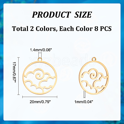 16Pcs 2 Colors 304 Stainless Steel Pendants STAS-UN0044-37-1