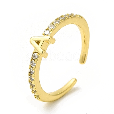 Clear Cubic Zirconia Initial Letter Open Cuff Ring RJEW-H120-09G-A-1