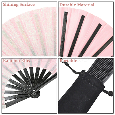 1Pc Bamboo with Oxford Fabric Glitter Powder Folding Fans AJEW-SP0003-77A-1