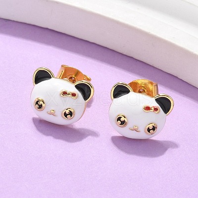 Brass Enamel Stud Earrings for Women LS-EJEW-U049-02A-G-1