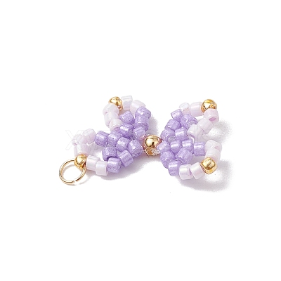 8Pcs Two Tone Glass Seed Beaded Bowknot Pendants PALLOY-CJ00137-1