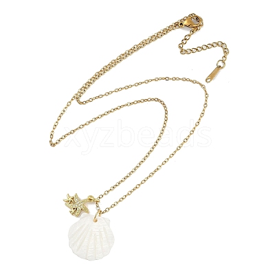 Summer Beach Brass Cubic Zirconia Sea Animal Pendant Necklaces for Women NJEW-B118-03G-05-1