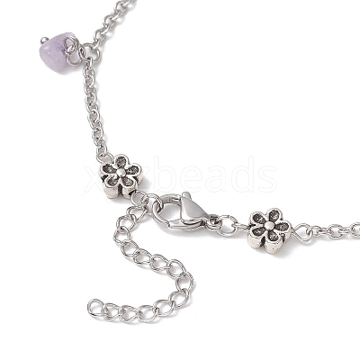 5Pcs 5 Styles Natural & Synthetic Gemstone Chip Tassel Alloy Link Anklets AJEW-AN00696-1