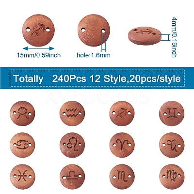 240Pcs 12 Style Laser Cut Wood Connector Charms WOOD-CD0001-34-1