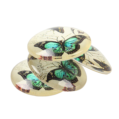 Butterfly Printed Glass Half Round/Dome Cabochons GGLA-N004-14mm-C-1
