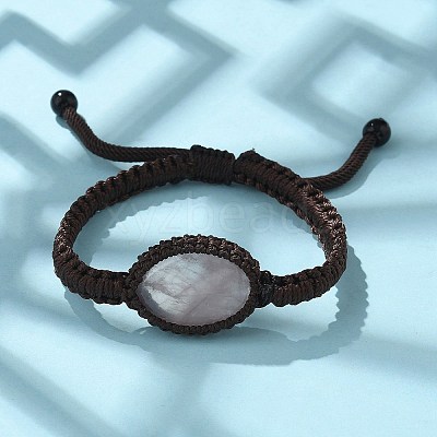Adjustable Oval Natural Rose Quartz Braided Bead Bracelets BJEW-H626-02-07-1