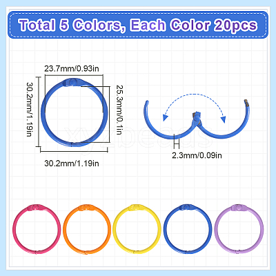 100Pcs 5 Colors Zinc Alloy Loose Leaf Book Binder Hinged Rings FIND-SP0002-66-1