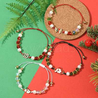 4Pcs Christmas Alloy Enamel Link Bracelets BJEW-FS00032-1
