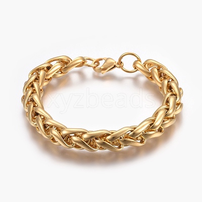 Ion Plating(IP) 304 Stainless Steel Wheat Chain Bracelets BJEW-L634-12G-1