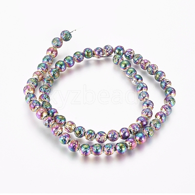 Electroplated Natural Lava Rock Beads Strands G-G826-06-6mm-1