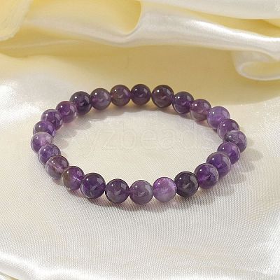 Natural Amethyst Bead Stretch Bracelets BJEW-K212-B-034-1