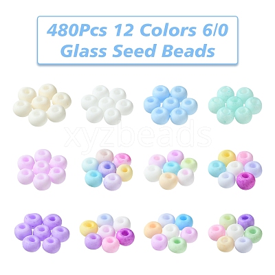 480Pcs 12 Colors 6/0 Glass Seed Beads SEED-FS0001-27-1