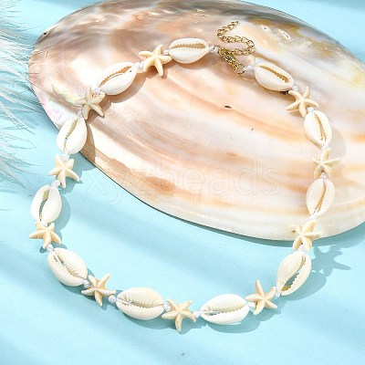 Natural Shell & Synthetic Turquoise Starfish Beaded Necklace with 304 Stainless Steel Clasps X-NJEW-TA00107-02-1