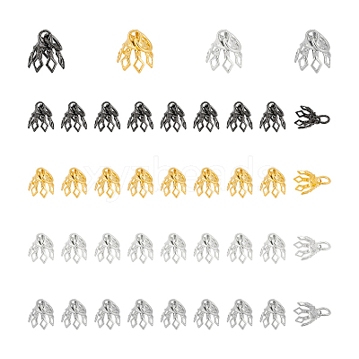 64Pcs 4 Colors Flower Rack Plating Brass Filigree Bead Cap Bails KK-UN0002-89-1