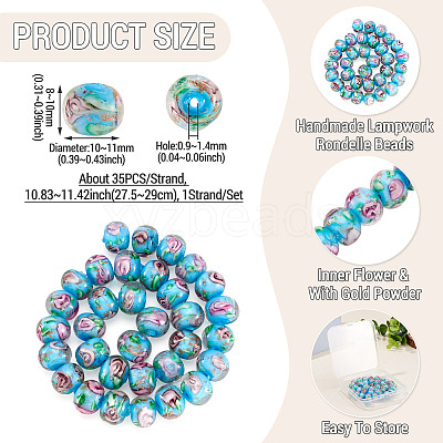 1 Strand Handmade Lampwork Inner Flower Rondelle Beads Strands LAMP-TA0002-72E-1