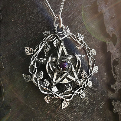 Alloy & Purple Resin Wicca Pentacle Pendant Necklaces for Women FS-WGD761A-01-1