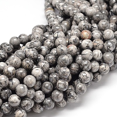 Natural Map Stone Beads Strands G-P075-15-6mm-1