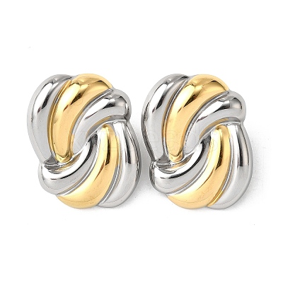 knot 304 Stainless Steel Two Tone Stud Earrings EJEW-D308-10A-PG-1