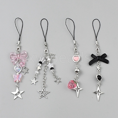 4Pcs 4 Styles Bowknot Acrylic & Star Alloy Pendant Decorations HJEW-WH20021-07B-1