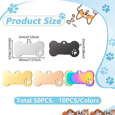 50Pcs 5 Colors Stainless Steel Pendants STAS-WA0001-01-1