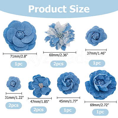 10Pcs 7 Styles Denim Flower for Clothes Garment Accessories Decorative DIY-HS0001-82A-1