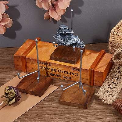 4Pcs Iron with Square Wood Base Crystal Ball Display Rack for Gemstone Agate Mineral Display ODIS-FH0001-20-1