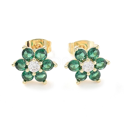 Brass Micro Pave Cubic Zirconia Stud Earrings EJEW-P247-05G-02-1
