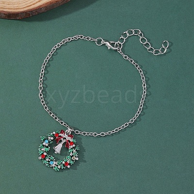 Christmas Wreath & Bell Alloy Rhinestone Pendant Necklaces & Dangle Earrings & Charm Bracelets & Brooch Sets WG06691-10-1